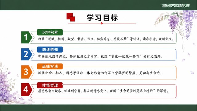 《紫藤萝瀑布》精品课学习目标与课堂任务